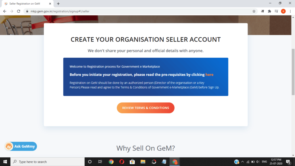 GeM Portal Registration 2020 : GeM online Seller account Registration, Login Setup